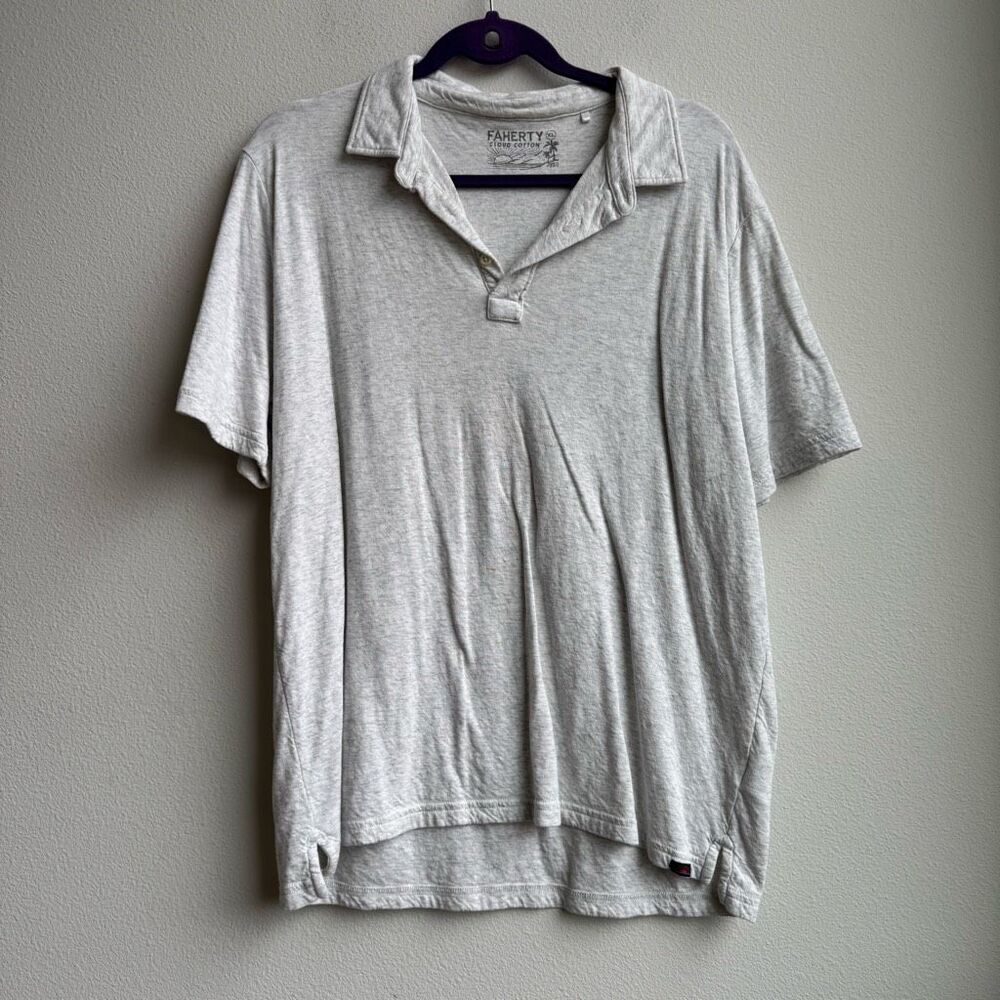 Faherty Mens Polo Shirt Light Gray XL Large Short Sleeve Cloud Cotton Pima Modal